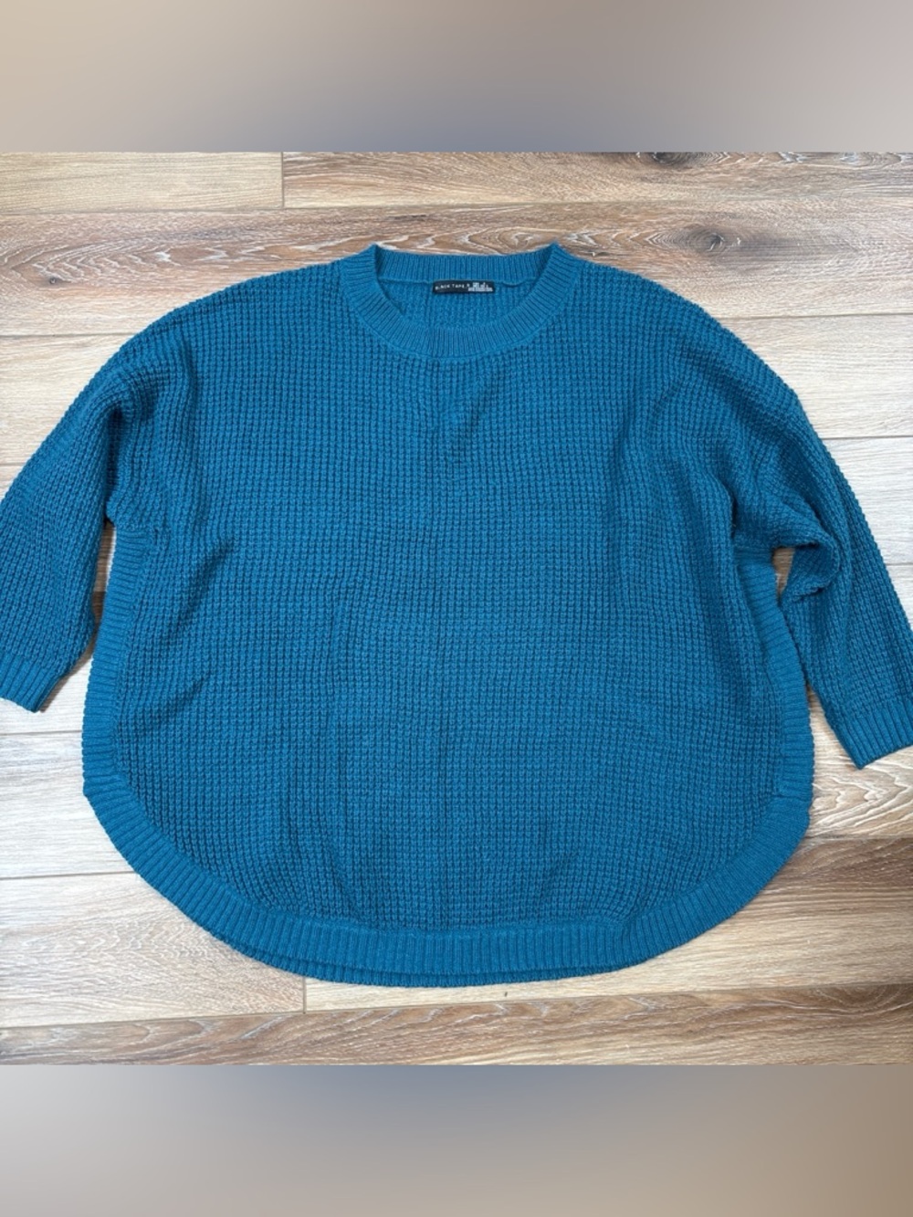 Black Tape_ Teal Waffle Knit Crewneck Sweater